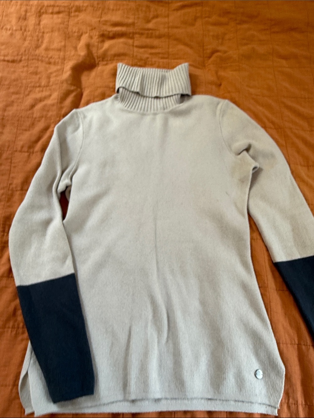Turtleneck Sweater with Blue Sleeved Accents